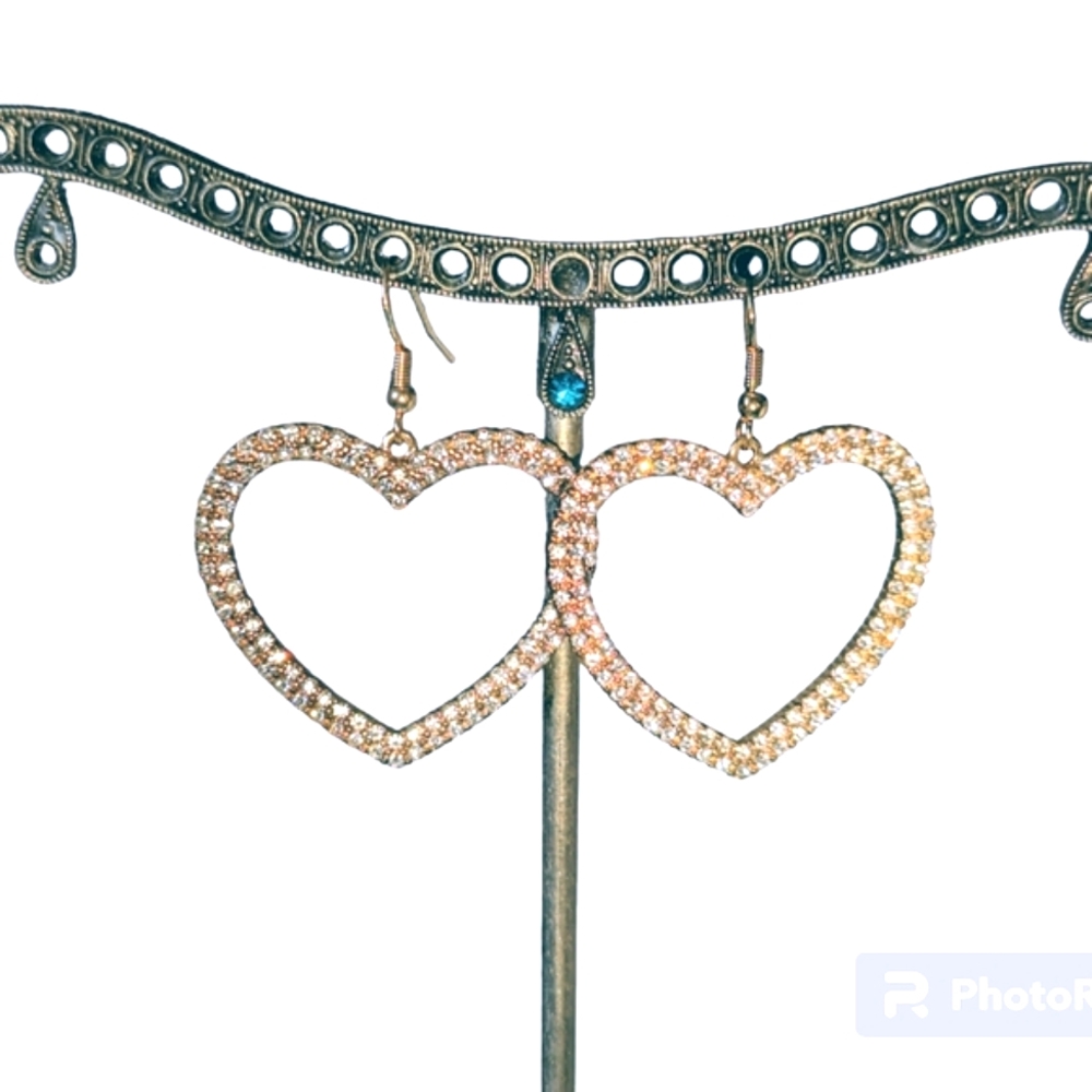 Sparkling Heart shaped CZ Earrings - Picture 6 of 15
